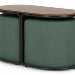 Table Basse + 2 Poufs En Tissu - Naturel Et Vert - ADAR 14 Table Basse + 2 Poufs En Tissu - Naturel Et Vert - ADAR -Pas Cher Mobiliora Magasin table basse 14273073