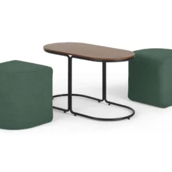 Table Basse + 2 Poufs En Tissu - Naturel Et Vert - ADAR 15 Table Basse + 2 Poufs En Tissu - Naturel Et Vert - ADAR -Pas Cher Mobiliora Magasin table basse 14273083