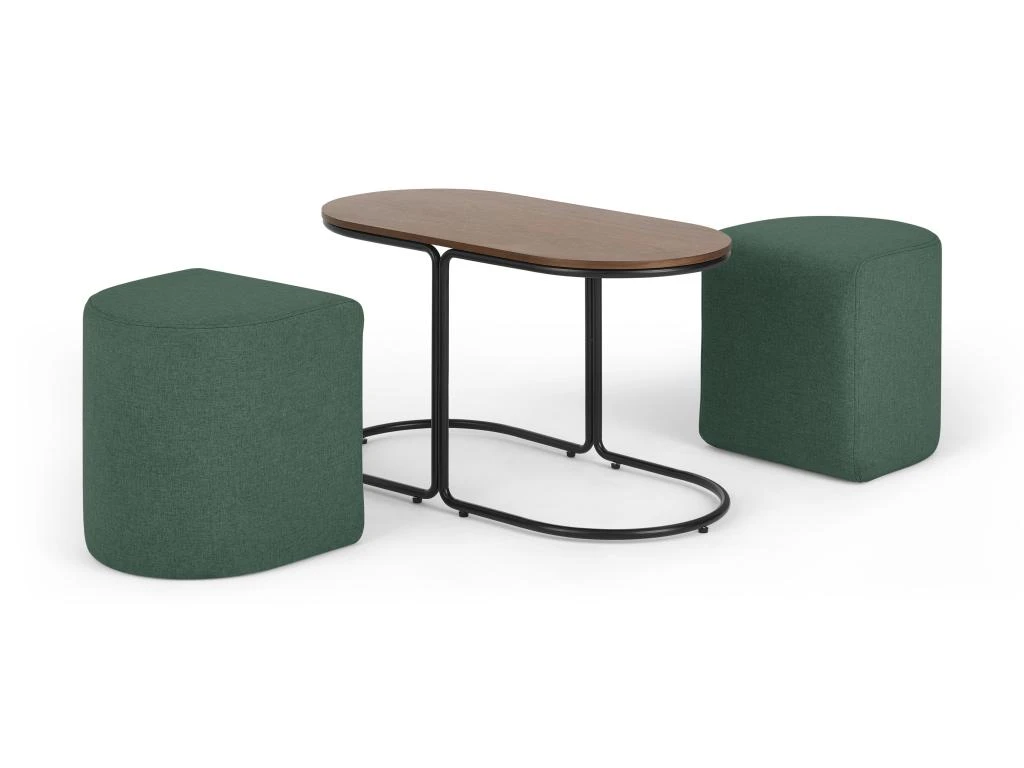 Table Basse + 2 Poufs En Tissu - Naturel Et Vert - ADAR 8 Table Basse + 2 Poufs En Tissu - Naturel Et Vert - ADAR – Image 6