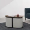 Table Basse + 2 Poufs En Tissu - Naturel Et Gris - ADAR -Pas Cher Mobiliora Magasin table basse 14275303