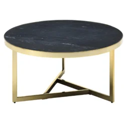 Table Basse En Marbre Et Métal - Noir Et Doré - ROBURTA -Pas Cher Mobiliora Magasin table basse 14289923