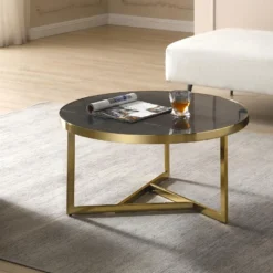 Table Basse En Marbre Et Métal - Noir Et Doré - ROBURTA -Pas Cher Mobiliora Magasin table basse 14289933