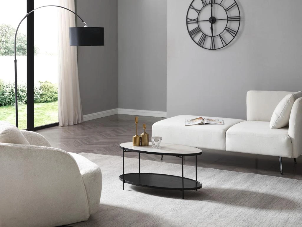 Table Basse Double Plateau En Céramique Et Bois D'hévéa - Effet Marbre Blanc Et Noir - FUDILA 3 Table Basse Double Plateau En Céramique Et Bois D'hévéa - Effet Marbre Blanc Et Noir - FUDILA