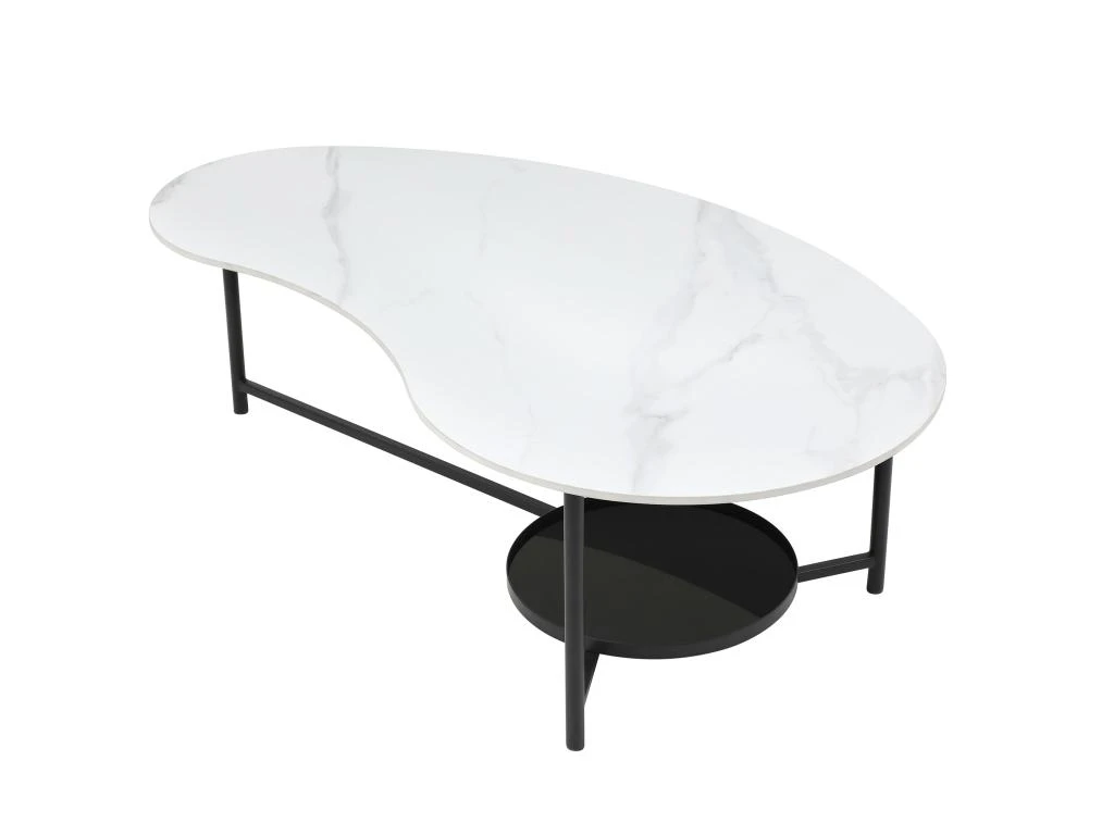 Table Basse Avec 1 étagère - Céramique, Verre Et Métal - Effet Marbre Blanc Et Noir - MURIENA 6 Table Basse Avec 1 étagère - Céramique, Verre Et Métal - Effet Marbre Blanc Et Noir - MURIENA – Image 4