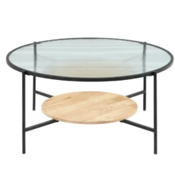 Table Basse Avec 1 étagère - Verre, Bois D'hévéa Et Métal - Naturel Et Noir - MUNITA 10 Table Basse Avec 1 étagère - Verre, Bois D'hévéa Et Métal - Naturel Et Noir - MUNITA -Pas Cher Mobiliora Magasin table basse 14289995