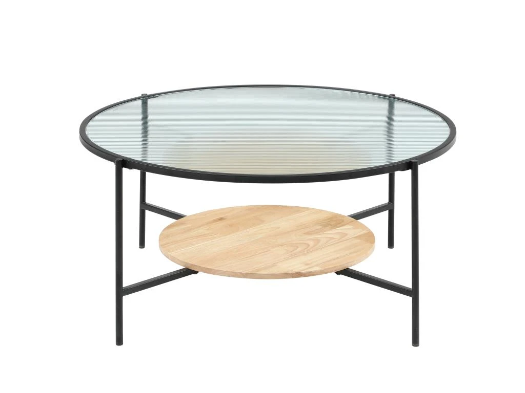 Table Basse Avec 1 étagère - Verre, Bois D'hévéa Et Métal - Naturel Et Noir - MUNITA 5 Table Basse Avec 1 étagère - Verre, Bois D'hévéa Et Métal - Naturel Et Noir - MUNITA – Image 3