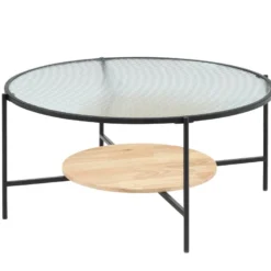 Table Basse Avec 1 étagère - Verre, Bois D'hévéa Et Métal - Naturel Et Noir - MUNITA 11 Table Basse Avec 1 étagère - Verre, Bois D'hévéa Et Métal - Naturel Et Noir - MUNITA -Pas Cher Mobiliora Magasin table basse 14289997