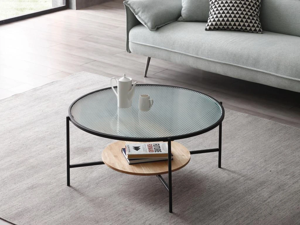 Table Basse Avec 1 étagère - Verre, Bois D'hévéa Et Métal - Naturel Et Noir - MUNITA 3 Table Basse Avec 1 étagère - Verre, Bois D'hévéa Et Métal - Naturel Et Noir - MUNITA