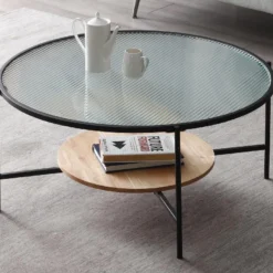 Table Basse Avec 1 étagère - Verre, Bois D'hévéa Et Métal - Naturel Et Noir - MUNITA 9 Table Basse Avec 1 étagère - Verre, Bois D'hévéa Et Métal - Naturel Et Noir - MUNITA -Pas Cher Mobiliora Magasin table basse 14290007