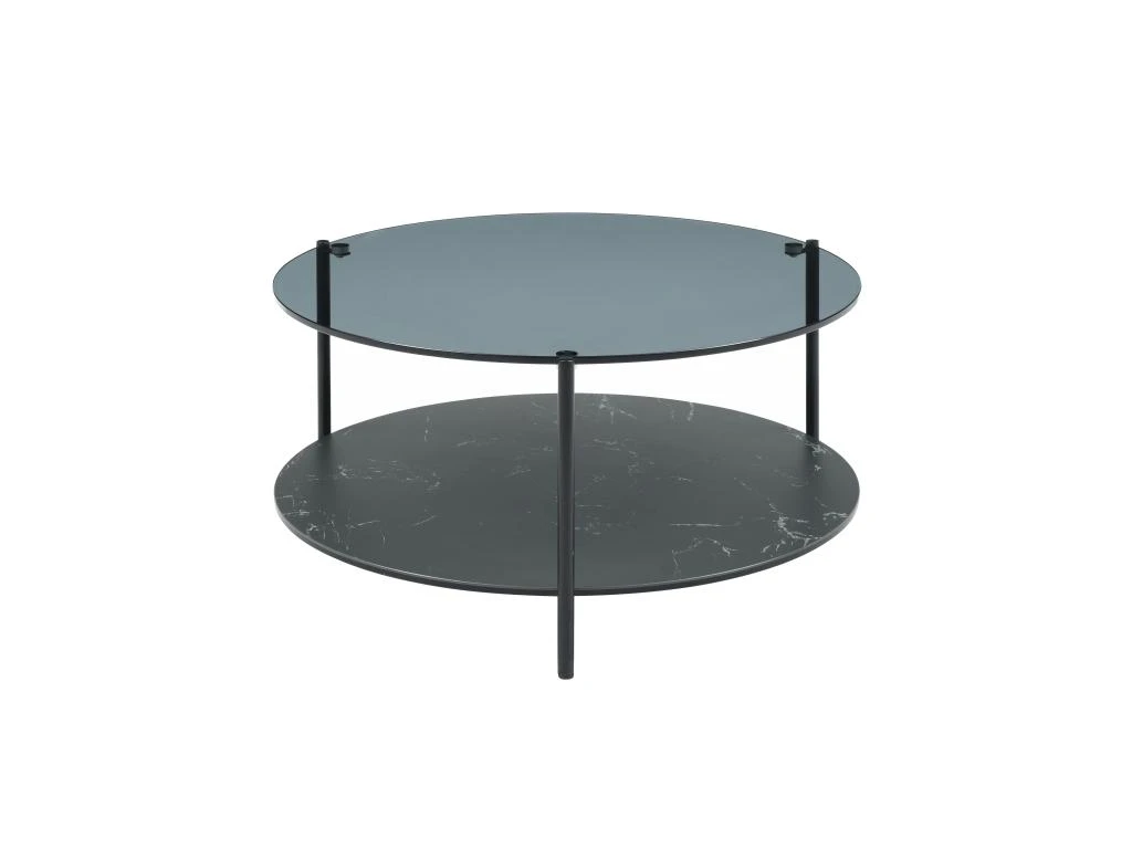 Table Basse Double Plateau En Verre Trempé, Céramique Et Métal - Effet Marbre Noir - SENRINA 4 Table Basse Double Plateau En Verre Trempé, Céramique Et Métal - Effet Marbre Noir - SENRINA – Image 2