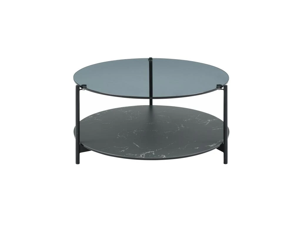 Table Basse Double Plateau En Verre Trempé, Céramique Et Métal - Effet Marbre Noir - SENRINA 3 Table Basse Double Plateau En Verre Trempé, Céramique Et Métal - Effet Marbre Noir - SENRINA