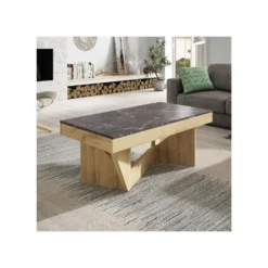 Table Basse Relevable Chêne Blond/Marbre Gris - POPLO