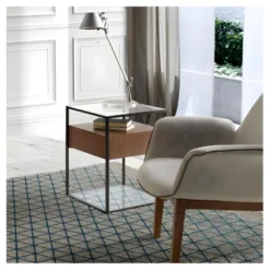 Table D'appoint 1 Tiroir Métal/Verre/Noyer - LIVER -Pas Cher Mobiliora Magasin table basse 14341177