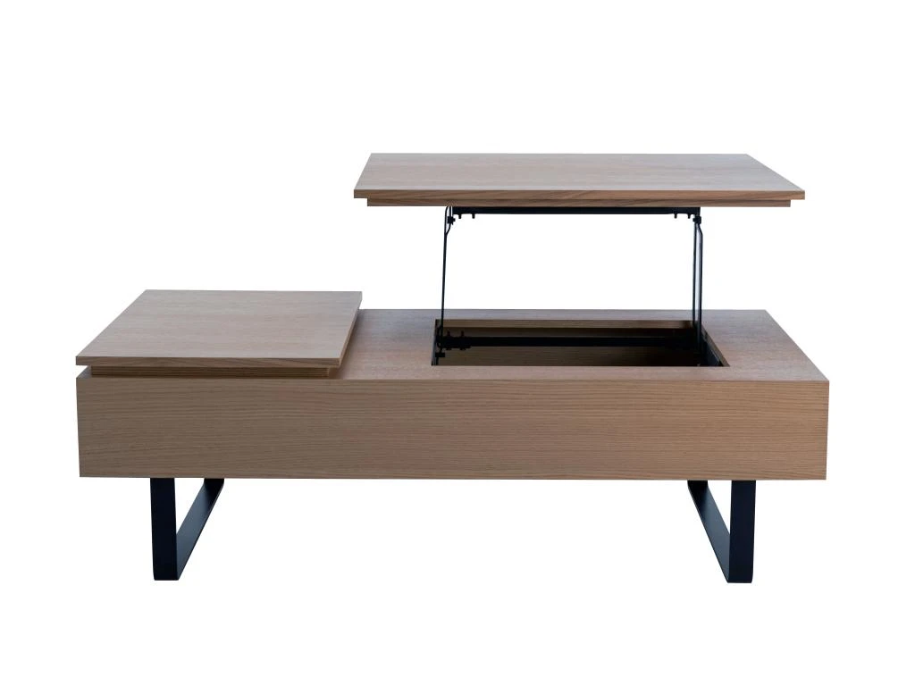 Table Basse Avec Plateau Relevable Et 1 Tiroir En MDF Et Métal - Naturel Foncé - DALAHO 8 Table Basse Avec Plateau Relevable Et 1 Tiroir En MDF Et Métal - Naturel Foncé - DALAHO – Image 6