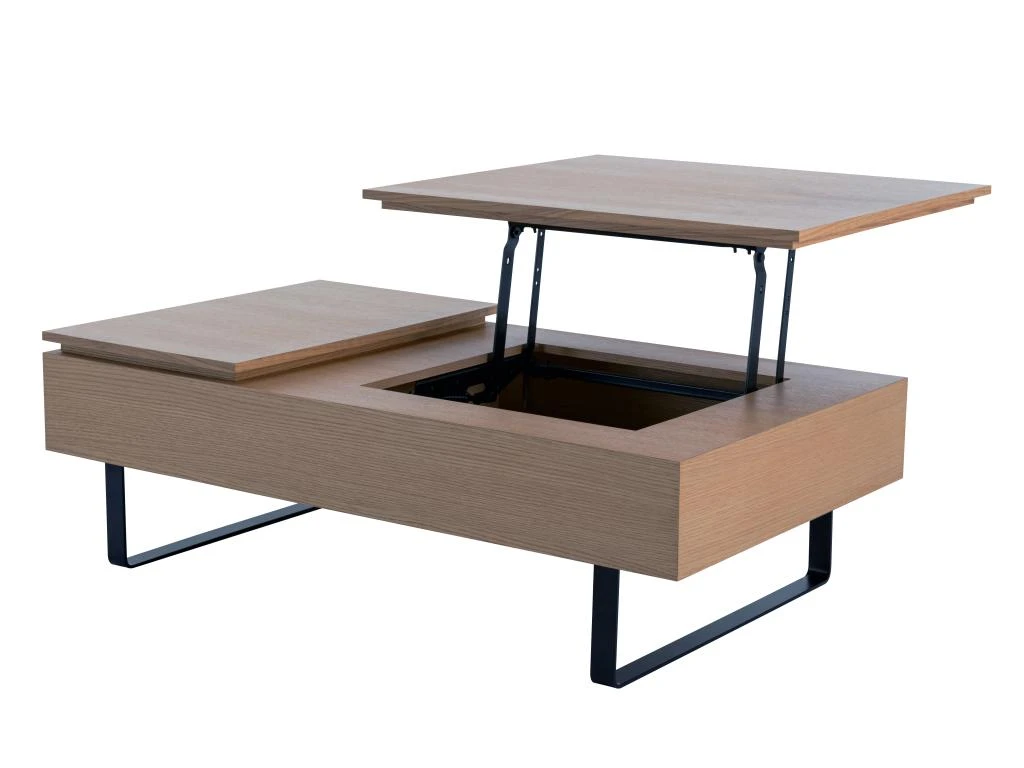 Table Basse Avec Plateau Relevable Et 1 Tiroir En MDF Et Métal - Naturel Foncé - DALAHO 9 Table Basse Avec Plateau Relevable Et 1 Tiroir En MDF Et Métal - Naturel Foncé - DALAHO – Image 7