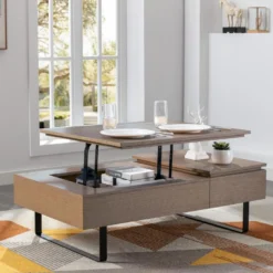 Table Basse Avec Plateau Relevable Et 1 Tiroir En MDF Et Métal - Naturel Foncé - DALAHO