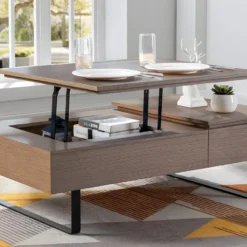 Table Basse Avec Plateau Relevable Et 1 Tiroir En MDF Et Métal - Naturel Foncé - DALAHO 18 Table Basse Avec Plateau Relevable Et 1 Tiroir En MDF Et Métal - Naturel Foncé - DALAHO -Pas Cher Mobiliora Magasin table basse 14370941