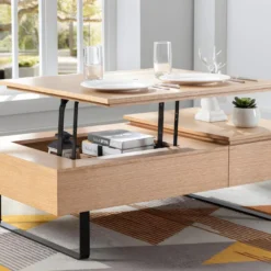 Table Basse Avec Plateau Relevable Et 1 Tiroir En MDF Et Métal - Naturel Clair - DALAHO 18 Table Basse Avec Plateau Relevable Et 1 Tiroir En MDF Et Métal - Naturel Clair - DALAHO -Pas Cher Mobiliora Magasin table basse 14437473