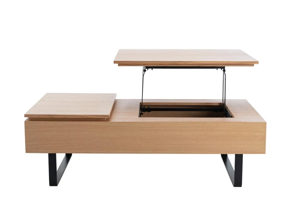 Table Basse Avec Plateau Relevable Et 1 Tiroir En MDF Et Métal - Naturel Clair - DALAHO 8 Table Basse Avec Plateau Relevable Et 1 Tiroir En MDF Et Métal - Naturel Clair - DALAHO – Image 6