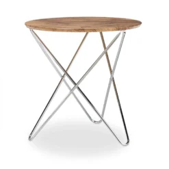 Table Basse D’appoint Ronde Pieds Croisés Diamètre 60 Cm Bois Et Métal 13_0002685
