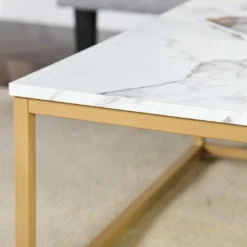 URBAN MEUBLE Table Basse Carré Imitation Marbre Structure Acier Doré 80*80*34CM -Pas Cher Mobiliora Magasin table basse 14504487