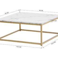 URBAN MEUBLE Table Basse Carré Imitation Marbre Structure Acier Doré 80*80*34CM -Pas Cher Mobiliora Magasin table basse 14504491
