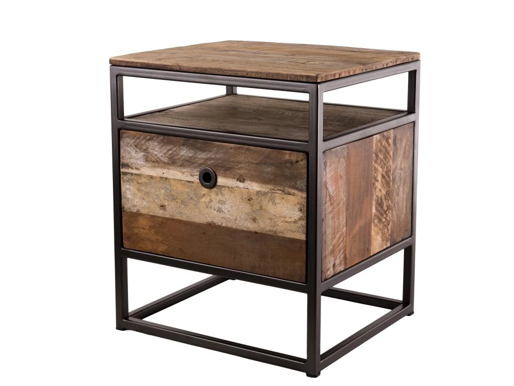 Table D'appoint Tiroir Teck Recyclé Acacia Acajou Métal Noir L47 4 Table D'appoint Tiroir Teck Recyclé Acacia Acajou Métal Noir L47 – Image 2