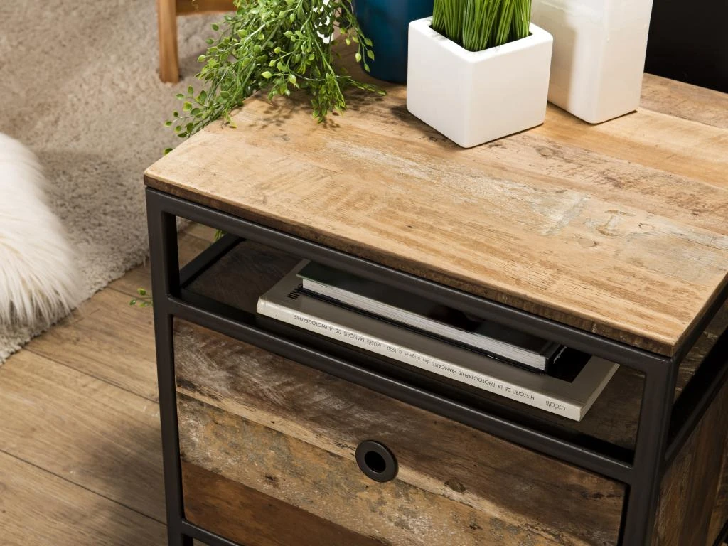 Table D'appoint Tiroir Teck Recyclé Acacia Acajou Métal Noir L47 5 Table D'appoint Tiroir Teck Recyclé Acacia Acajou Métal Noir L47 – Image 3
