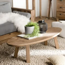 ANDRIAN - Table Basse Ovale Marron Bois Pin Recyclé -Pas Cher Mobiliora Magasin table basse 14654475