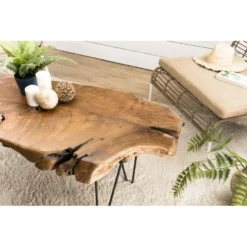 LALY - Table Basse Marron Forme Naturelle Bois Teck Pieds épingles Scandi Métal Noir 9 LALY - Table Basse Marron Forme Naturelle Bois Teck Pieds épingles Scandi Métal Noir -Pas Cher Mobiliora Magasin table basse 14654619