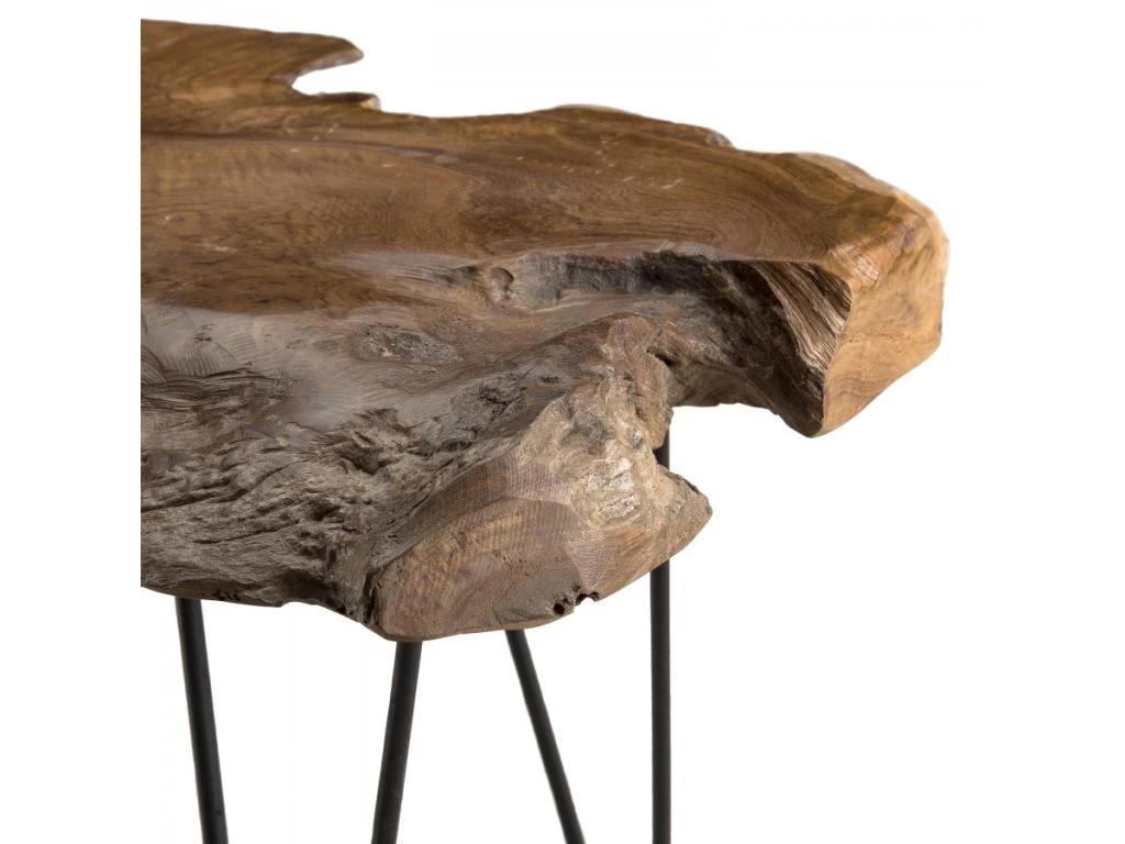 LALY - Table Basse Marron Forme Naturelle Bois Teck Pieds épingles Scandi Métal Noir 6 LALY - Table Basse Marron Forme Naturelle Bois Teck Pieds épingles Scandi Métal Noir – Image 4