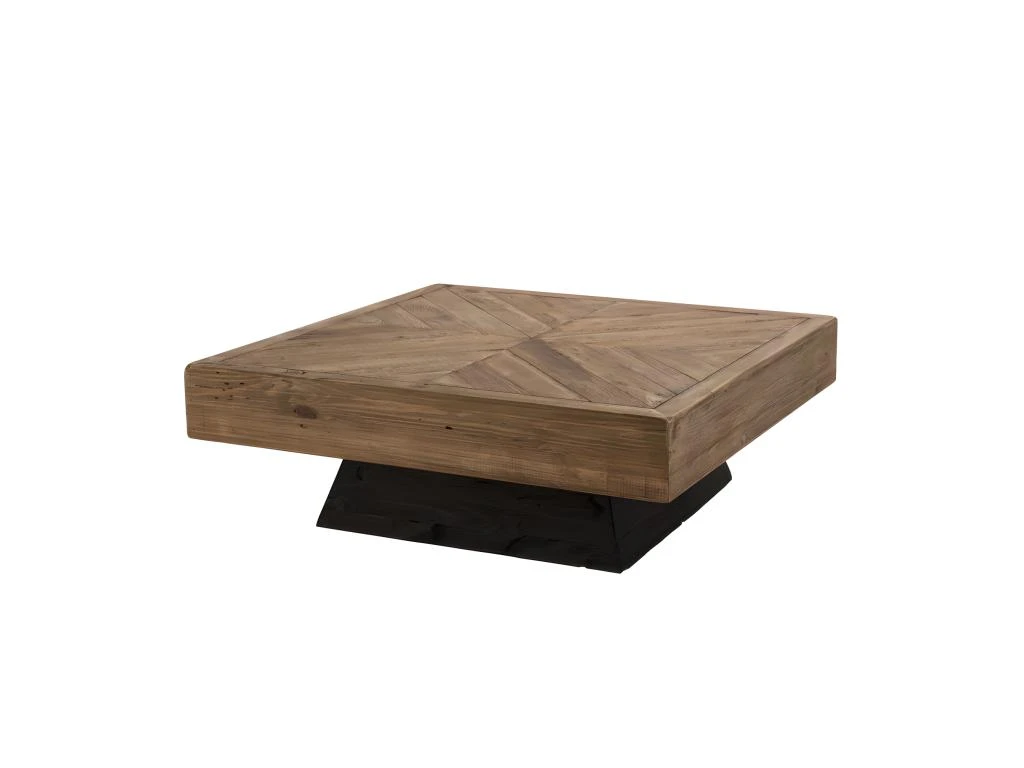 ANDRIAN - Table Basse Carrée Marron 99.5x99.5cm Bois Pin Recyclé Piètement Noir 4 ANDRIAN - Table Basse Carrée Marron 99.5x99.5cm Bois Pin Recyclé Piètement Noir – Image 2