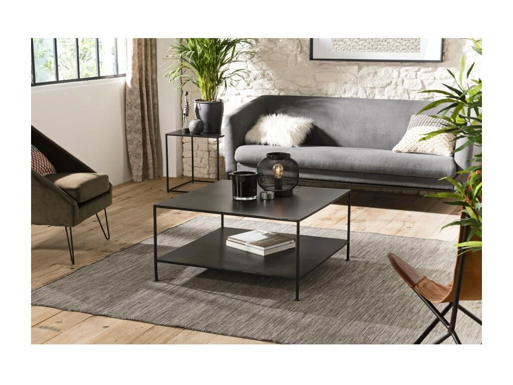 ROBIN - Table Basse Industrielle Carrée 80x80cm Métal Noir 3 ROBIN - Table Basse Industrielle Carrée 80x80cm Métal Noir