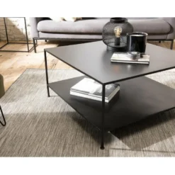 ROBIN - Table Basse Industrielle Carrée 80x80cm Métal Noir 9 ROBIN - Table Basse Industrielle Carrée 80x80cm Métal Noir -Pas Cher Mobiliora Magasin table basse 14655025
