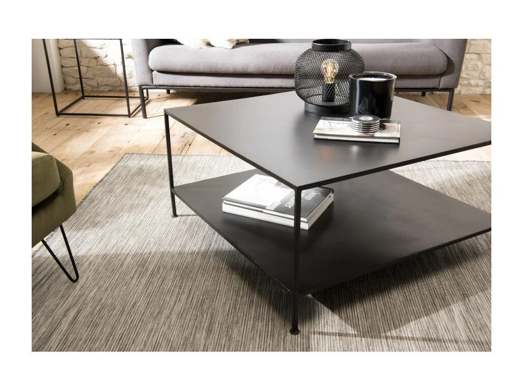 ROBIN - Table Basse Industrielle Carrée 80x80cm Métal Noir 5 ROBIN - Table Basse Industrielle Carrée 80x80cm Métal Noir – Image 3