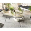 CHLOE - Table Basse 100x45cm Rotin Naturel Plateau Verre Pieds Métal Noir