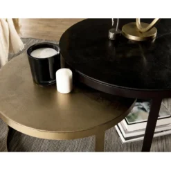 JONAS - Set De 2 Tables Gigognes Ceinturées Rondes Aluminium Noir Doré - Pieds Métal Demi-cercle -Pas Cher Mobiliora Magasin table basse 14655233