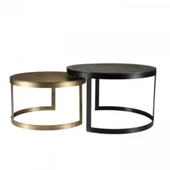 JONAS - Set De 2 Tables Gigognes Ceinturées Rondes Aluminium Noir Doré - Pieds Métal Demi-cercle -Pas Cher Mobiliora Magasin table basse 14655237