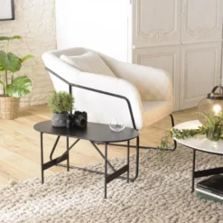 DALY - Table Basse Ovale Noire 70x35cm Piètement Métal