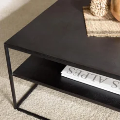 JONAS - Table Basse Double Plateau 80x80cm Aluminium Noir Pieds Métal -Pas Cher Mobiliora Magasin table basse 14655519