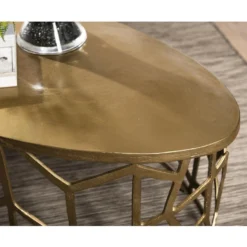 JONAS - Table Basse Ovale 150x60cm Aluminium Doré Piètement Graphique -Pas Cher Mobiliora Magasin table basse 14655617