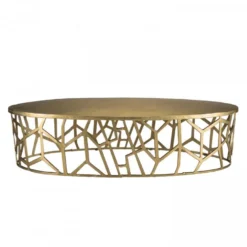 JONAS - Table Basse Ovale 150x60cm Aluminium Doré Piètement Graphique -Pas Cher Mobiliora Magasin table basse 14655619