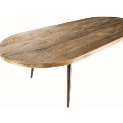 ALIDA - Table Basse Marron Ovale Teck Recyclé Pieds Métal -Pas Cher Mobiliora Magasin table basse 14655803
