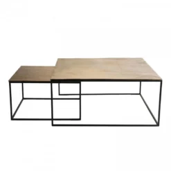 JONAS - Set De 2 Tables Gigognes Carrées Aluminium Doré - Pieds Métal Noir -Pas Cher Mobiliora Magasin table basse 14656013