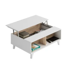 Table Basse Avec Plateau Partiellement Relevable L100 Cm - Zaiken Plus