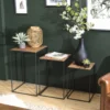 ALIDA - Set De 3 Tables D'appoint Gigogne Plateaux Bois Teck Recyclé Structure Métal Noir -Pas Cher Mobiliora Magasin table basse 14694643