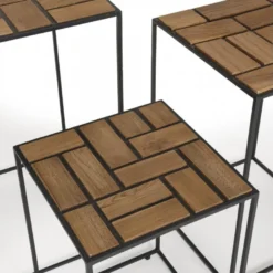 ALIDA - Set De 3 Tables D'appoint Gigogne Plateaux Bois Teck Recyclé Structure Métal Noir 9 ALIDA - Set De 3 Tables D'appoint Gigogne Plateaux Bois Teck Recyclé Structure Métal Noir -Pas Cher Mobiliora Magasin table basse 14694647