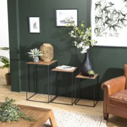 ALIDA - Set De 3 Tables D'appoint Gigogne Plateaux Bois Teck Recyclé Structure Métal Noir 10 ALIDA - Set De 3 Tables D'appoint Gigogne Plateaux Bois Teck Recyclé Structure Métal Noir -Pas Cher Mobiliora Magasin table basse 14694649