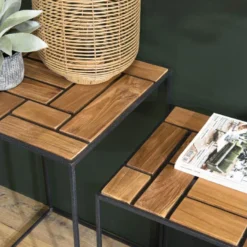 ALIDA - Set De 3 Tables D'appoint Gigogne Plateaux Bois Teck Recyclé Structure Métal Noir 11 ALIDA - Set De 3 Tables D'appoint Gigogne Plateaux Bois Teck Recyclé Structure Métal Noir -Pas Cher Mobiliora Magasin table basse 14694651