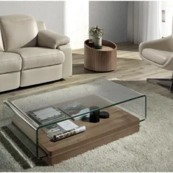 Table Basse Courbée En Verre Et Bois 2004 ANGEL CERDA -Pas Cher Mobiliora Magasin table basse 14720869